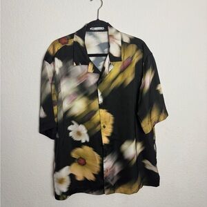 Zara Black Floral Button Down Shirt